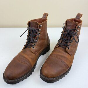 EUC Patina Brown Leather Lace Up Boots Handmade In Mexico